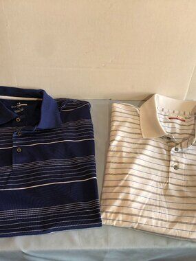 LOT of 2 Grand Slam & Golf LARGE Polo Shirts Striped - 23" Underarm to Underarm